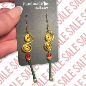 Artistic Gold and Green Dangle Earrings